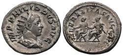 Ancient Coins - EF/aEF Ancient Roman silver coin of Philip II as Caesar minted in Rome