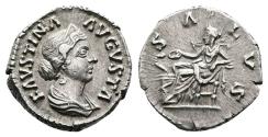 Ancient Coins - Ancient Roman silver coin of Faustina II as Augusta - SALVS with snake - Minted in Rome