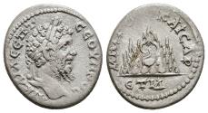 Ancient Coins - Ancient Roman Provincial silver coin of the Emperor Septimius Severus minted in Caesarea, Cappadocia