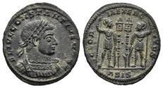 Ancient Coins - EF+ Ancient Roman coin of Constantius II as Caesar minted in Siscia - GLORIA EXERCITVS