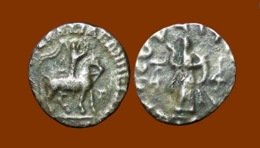 Indo-Scythians, Azes II, AR Drachm. King On Horseback, Pallas Athene.