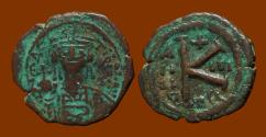 Ancient Coins - Maurice Tiberius, Half Follis. Colorful Patina, Nice Detail.
