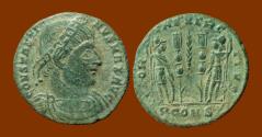 Ancient Coins - Constantine I, Follis Two Soldiers, Standards. Scarce Sage-Green Patina, Lovely!