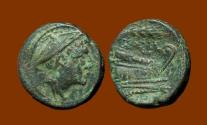 Ancient Coins - Sicilian Mint Semuncia, Head of Mercury, Prow, Nice Patina, ex-RBW.