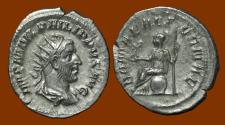 Ancient Coins - Philip I "The Arab" Antoninianus, Roma Seated. Solid Strike, Solid Details, Well-Preserved.
