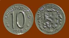 World Coins - GERMANY, Hersfeld. Zinc Notgeld, 1919 10 Pfennig, Pristine BU.