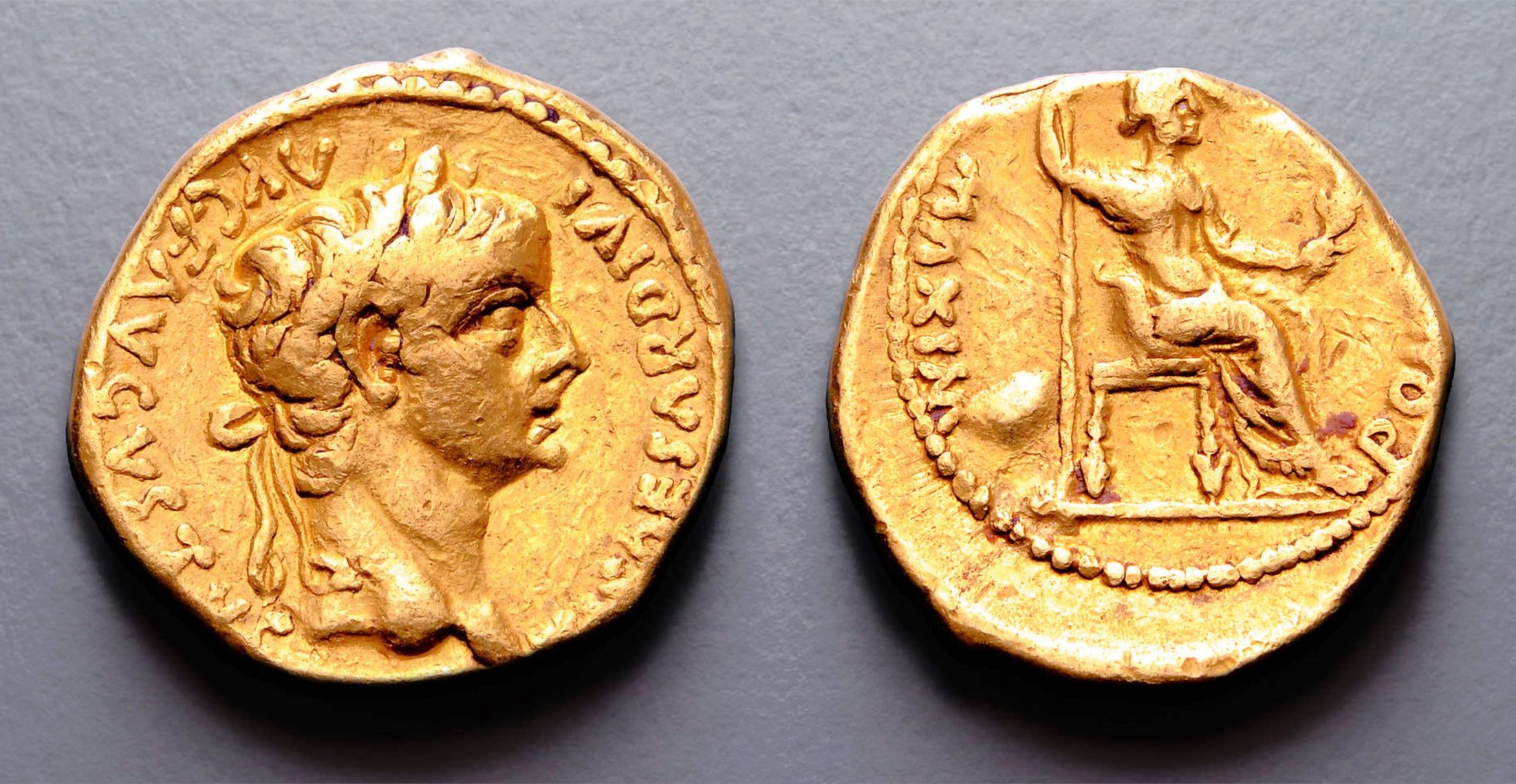 Tiberius, Circa AD 14-37. Gold Aureus, Mint: Lugdunum