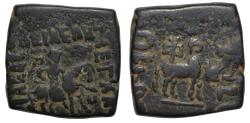 Ancient Coins - INDO-SKYTHIANS: Azes, circa 58-12 BC. AE Square tetradrachm. Horse rider / Bull