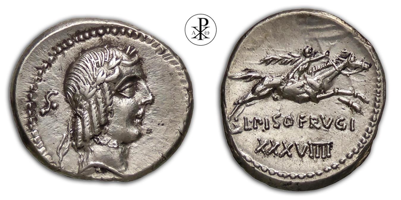 RARE CONTROLMARKS! CALPURNIUS PISO FRUGI, RRC 340/1, Date 90 BC, Silver