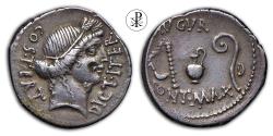 Ancient Coins - ★ R! Civil War Utica ★ GAIUS JULIUS CAESAR, RRC 467/1a, Date 46 BC, Silver Denarius Utica, Ceres, Emblems, Augurate, Pontificate - D VARIANT!