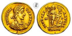 Ancient Coins - ★ RR! Near Perfect ★ HONORIUS, RIC 1206a, Date 394-395 AD, GOLD SOLIDUS Mediolanum, Emperor, Victory, Captive