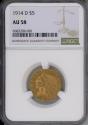 Us Coins - 1914 D $5 Gold NGC AU58