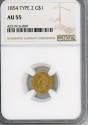 Us Coins - 1854 Type 2 Gold $1 NGC AU55