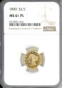 Us Coins - 1890 $2.5 Gold NGC MS61PL