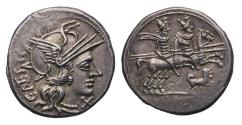 Ancient Coins - Roman Republic: AR silver Denarius C. Antestius. 146 BC - with dog AU!