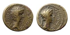Ancient Coins - Roman Provincial. Lovely bronze portrait coin of Augustus & Rhoemetalces I  Thrace