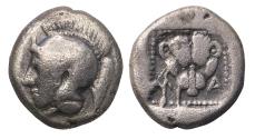 Ancient Coins - Greek coins: Rare AR silver triobol of Ionia Methymna w Panther