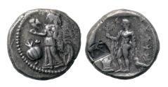 Ancient Coins - Greek coins: Very rare Pamphylia Side or Perge AR silver stater with Athena and Apollo