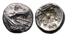 Ancient Coins - Greek coins. Nice Kindya / CARIA, Halikarnassos AR silver Hekte with monster - EF!