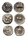 Ancient Coins - Greek coins: Lot of three nice AR silver fractions, Thasos, Larissa, Sybaris - RR!