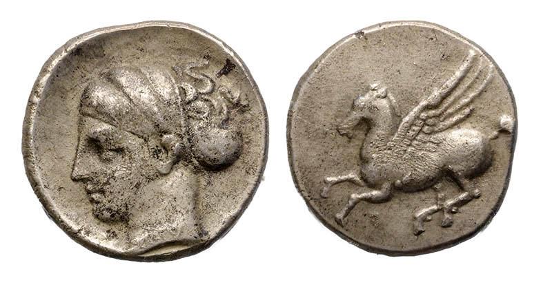 Greek coins: Corinth, Rare and choice AR silver drachm 350 BC