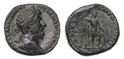 Ancient Coins - Roman Imperial: Marcus Aurelius (AD 161-180). AE sestertius w Mars, good VF