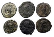 Ancient Coins - Roman Imperial: Lot of 6 scarcer large Late Roman bronzes, AE2 - Arcadius, Honorius, Aelia Flacilla, Valentianus