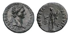 Ancient Coins - Roman Imperial: Domitian. AD 81-96. Æ As, Moneta, Good VF!