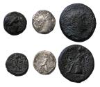 Ancient Coins - Greek coins: Seleucid Kings bronzes and a silver drachm, F-VF