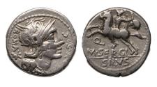 Ancient Coins - Roman Republic: M. Sergius Silus. 116-115 BC. AR silver denarius, VF