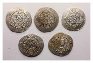 Ancient Coins - Lot of 5 superb Arab-Sasanian silver hemi drachm, incl. scarce issue, 7th. Century AD