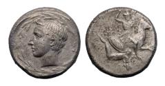 Ancient Coins - Greek coins: SICILY, Gela. very rare silver AR Didrachm w Rivergod Gelas 425-420 BC.