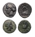 Ancient Coins - Greek coins: Ionia, Miletos silver diobol and Æ12, 4th. century BC