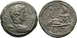 Ancient Coins - Roman Alexandria, Egypt: High grade bronze drachm of Hadrian with Nilus 35mm (23.78g). 128 - 129 AD.