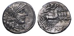 Ancient Coins - Roman Republic: M. Fannius, 123 BC. AR silver Denarius - EF