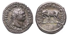 Ancient Coins - Roman Imperial: Titus. AD 79-81. AR silver Denarius Elephant - Good VF