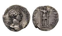 Ancient Coins - Roman Imperial: Trajan. AD 98-117. AR Denarius in toned EF!