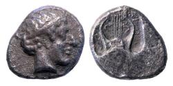 Ancient Coins - Greek coins: Rare Ionia Persic standard silver Drachm, archaic head, Kolophon
