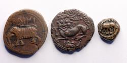 World Coins - India, Indian: Lot of three better Islamic bronze coins with Elephant and a Lion!