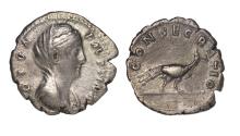 Ancient Coins - Roman Imperial silver AR denarius of Faustina I, DIVA issue w Peacock!