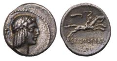 Ancient Coins - Roman Republic: C. Piso L.f. Frugi. 61 BC. AR silver Denarius - gem!