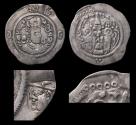 World Coins - HUNNIC TRIBES, Hephthalites. Phromo Kesaro AR Drachm, With Bactrian legends & face countermark - Choice!