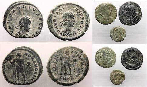 Lot of 5 scarce Late Imperial bronze coins, Arcadius and Honorius!