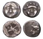 Ancient Coins - Greek coins: Pair of nicely toned Apollonia Pontika / Selge silver diobols, 5th.-4th. cent. AD