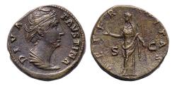 Ancient Coins - Roman Imperial: Attractive Diva Faustina I, bronze sestertius (d. 141 AD)