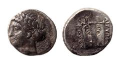 Ancient Coins - Scarce Greek silver diobol of Ionia Kolophon of great classical style, nice VF!