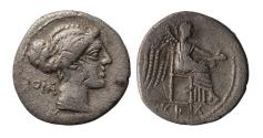 Ancient Coins - Roman Republican issue of Cato, silver denarius 89 BC!