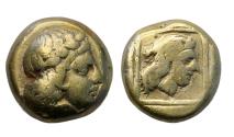 Ancient Coins - Greek coins: Electrum Hekte, gold / silver issue of Lesbos, Mytilene 412-378 BC
