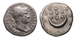 Ancient Coins - Roman Imperial: Hadrian. AD 117-138. AR silver Denarius - stars above crescent moon