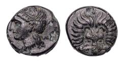 Ancient Coins - Greek coins: Sharp Ionia Samos bronze with facing Lion, 408-380 BC EF!